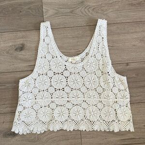 Rebellion Crochet Lace Designed Cropped Tank Top Shell  Bohemian Festival Size L